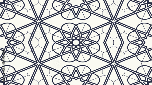 Geometric pattern featuring interlocking stars diamonds and semicircles in a repeating design layout created with generated ai