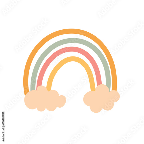 Boho pastel rainbow with soft clouds at ends