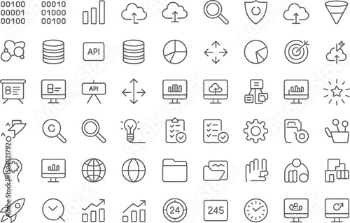 Collection of digital technology and data science icons for web and application design