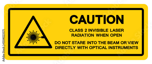 Caution Class 2 Invisible Laser Radiation When Open Symbol Sign,Vector Illustration, Isolate On White Background Label.EPS10