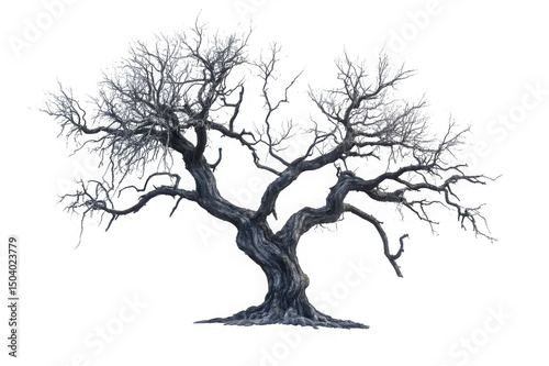 Ancient twisted olive tree isolated on transparent background