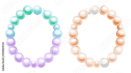 Two Pearl Bracelets Featuring Pastel Spherical Beads Isolated on White Backdrop an Accessory Showcase with Elegant Circular String Arrangement