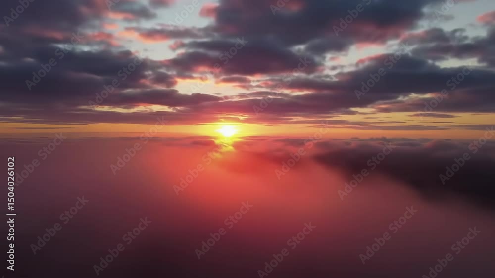 Aerial View of a Breathtaking Sunset Above the Cloudscape A Serene and Colorful Celestial Display Aerial View of a Breathtaking Sunset Above the Cloudscape A Serene and Colorful Celestial Display