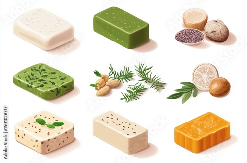 Thai herbal soap bar packaging in isometric