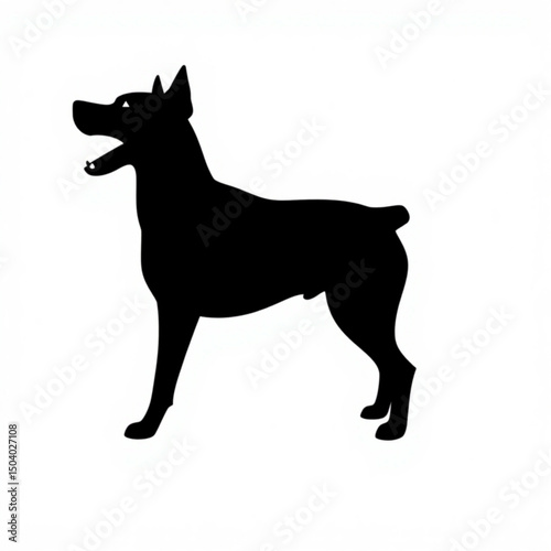 Silhouette of a doberman standing with an open mouth showing teeth against a white background view side created with generated ai
