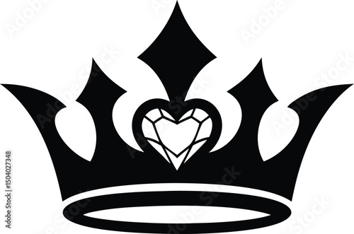 Royal Silhouette A regal crown, a symbol of authority and luxury, stands proudly, adorned with a heart shaped jewel