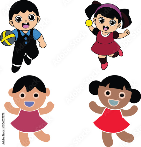 Children Playing Outdoors – Kids Activities and Fun Childhood Moments in Vector