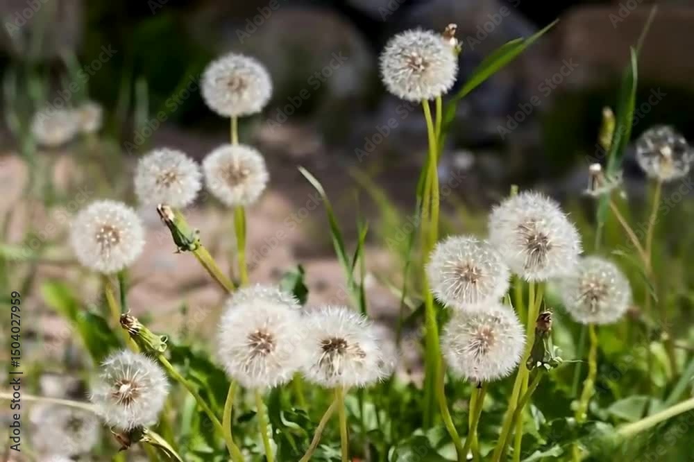 dandelion in the grass blowing by the wind dandelion in the grass blowing by the wind