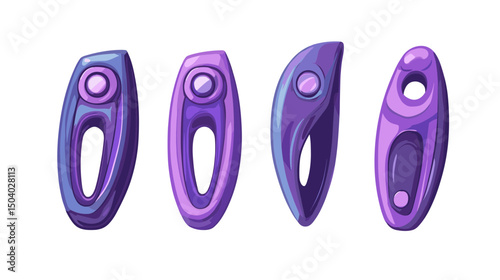 Collection of Purple Pixel Art Talismans in Digital Style with Geometric Shapes Isolated on White Background