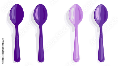 Four Purple Spoons in Varied Tones Pixelated on White Background Kitchenware Tableware