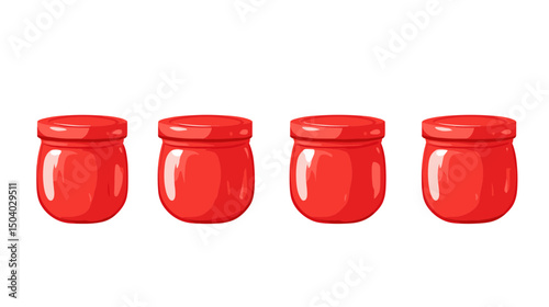 Four Symmetrical Red Jars in Pixel Art Style on a Clean White Background Digital Graphic