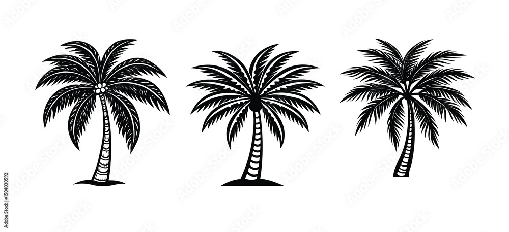 Fototapeta premium Tropical beach sunset vector with palm tree silhouettes