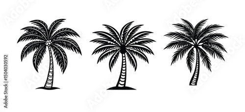 Tropical beach sunset vector with palm tree silhouettes