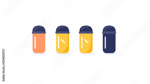 Pixel Art of Four Colorful Rounded Containers on a White Background in a Minimalist Flat Geometric Style