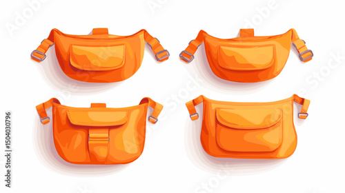 Pixel Art Orange Fanny Packs Isolated on White Background Retro Style Waist Bags with Adjustable Straps and Buckles for Travel and Fashion Accessories