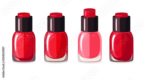 Pixel Art Style Nail Polish Bottles In Various Red And Pink Shades on White Background