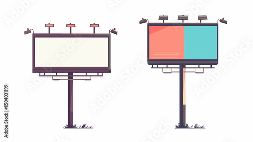 Pixelated Billboard Illustrations Featuring a Blank White Sign and One with a Split Pastel Design on a White Background