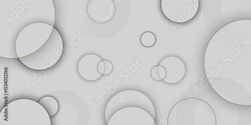 Abstract geometric texture of white paper circles in shining light with soft shadow. Gray abstract. Modern design background for report and project presentation template. Abstract Circular White Paper