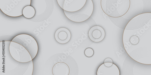 Abstract geometric texture of white paper circles in shining light with soft shadow. Gray abstract. Modern design background for report and project presentation template. Abstract Circular White Paper
