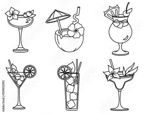 Drinks Cocktails Line art set