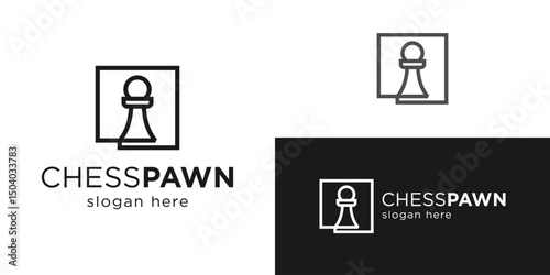 Creative simple chess pawn logo template. Strategy logo design vector illustration.