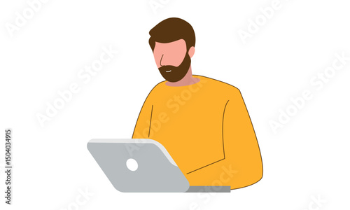 Man with Beard Using Laptop
