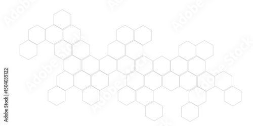 Abstract background with hexagons and geometric pattern in honeycombs design in illustration.Modern and seamless pattern in design with hexagonal molecular structures in technology background.