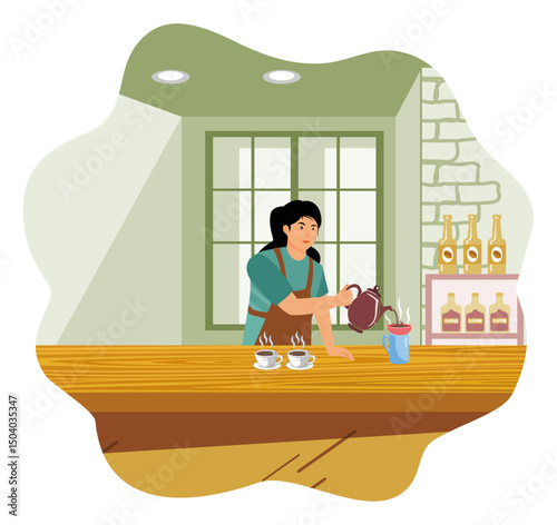 Pour Over Coffee Concept. Barista Pour Over Coffee Fresh Coffee in a Modern Cozy Cafe Setting.