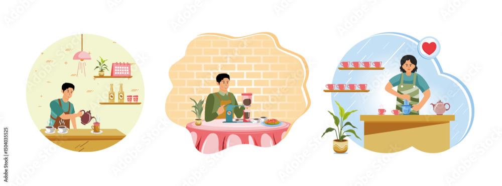 Fototapeta premium Pour over coffee concept, Siphon Coffee Maker and Aeropress coffee.