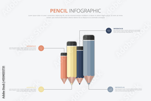 Infographic template in the form of a pencil with 3 options, steps, parts. Vector banner for business or educational infographics