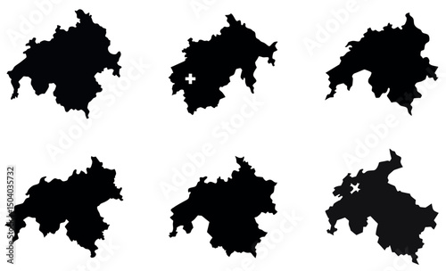 High-quality black and white silhouette map of Switzerland