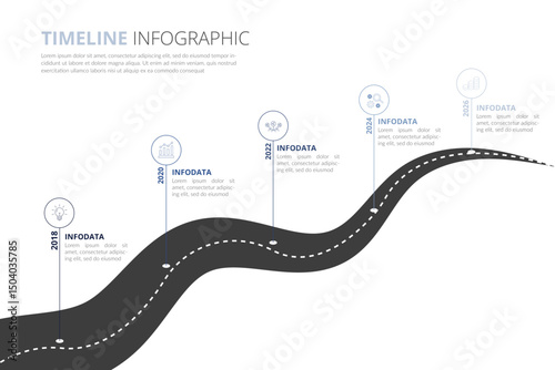 Infographic template for business. 5 Steps Modern Timeline diagram with road journey concept, presentation vector infographic.
