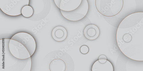 Abstract geometric texture of white paper circles in shining light with soft shadow. Gray abstract. Modern design background for report and project presentation template. Abstract Circular White Paper