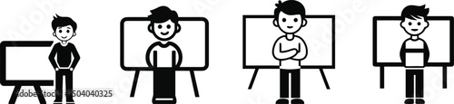 Vector silhouette of a boy standing in front on a plain white background