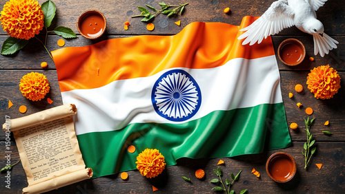 Celebrate India's 77th Independence Day with a Vibrant Flat Lay Poster for Social Media, Educational Presentations, and Cultural Promotions