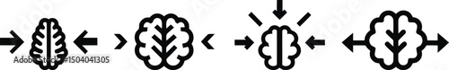 Vector silhouette of brain with arrows pointing on a plain white background

