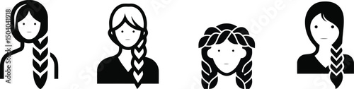 Vector silhouette of braid hairstyle on a plain white background

