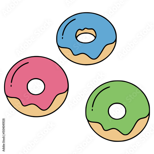 three donuts sweet snack food flat color vector illustration template design