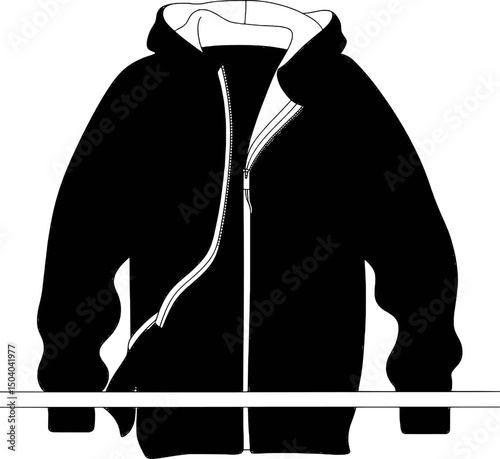 Black hooded zipper jacket fashion apparel design