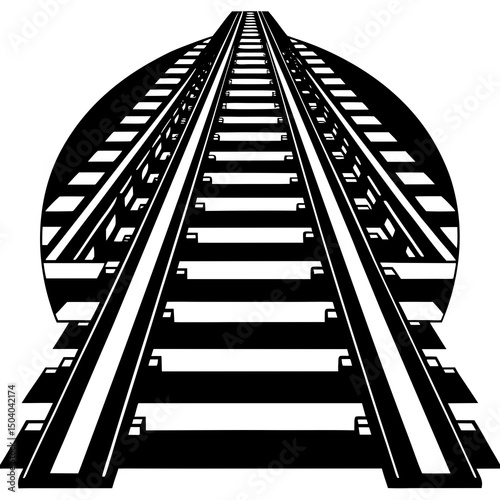 Black and white railroad tracks leading into tunnel