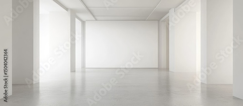 Fototapeta Naklejka Na Ścianę i Meble -  Minimalist white room with high ceilings, smooth floor, and subtle shadows, creating a clean and spacious atmosphere