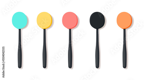 Assorted Colorful Lollipops With Black Sticks On A White Background Minimalist Still Life