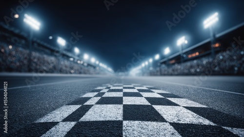 The gate at the racetrack stadium is finished with spotlights that have motion blur