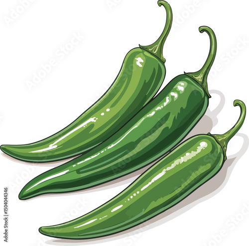 Fresh Green Chili Pepper on White Background Vector Illustration