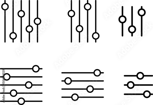 Settings sliders icon. Equalizer control icons. adjustments and settings. cog gear or filter symbol. Audio sliders sign. sound recording equipment
