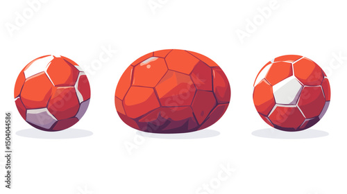 Three Pixelated Soccer Balls in Red and White on a White Background