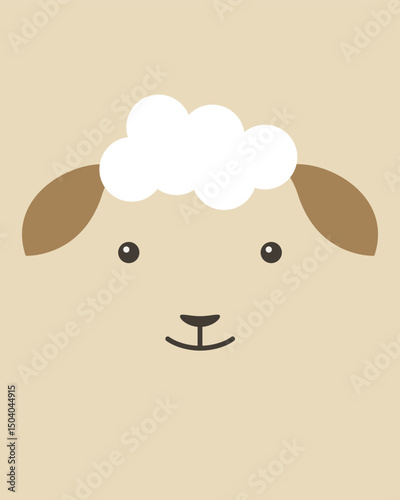 Ram or sheep character. Cartoon cute face of animal for baby card, poster, baby shower invitation, nursery wall art, room decoration, printing on fabric. Vector illustration. Picture for applique