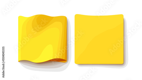 Two Cheese Slices of American Cheddar with Yellow Color on White Isolated Background in Flat Lay Style