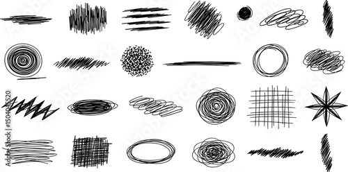 Arrow line hand drawn brush vector set. Grunge square, spiral, arrow element scribble line brush hand drawn sketch design. Grunge abstract chalk, crayon pencil style.