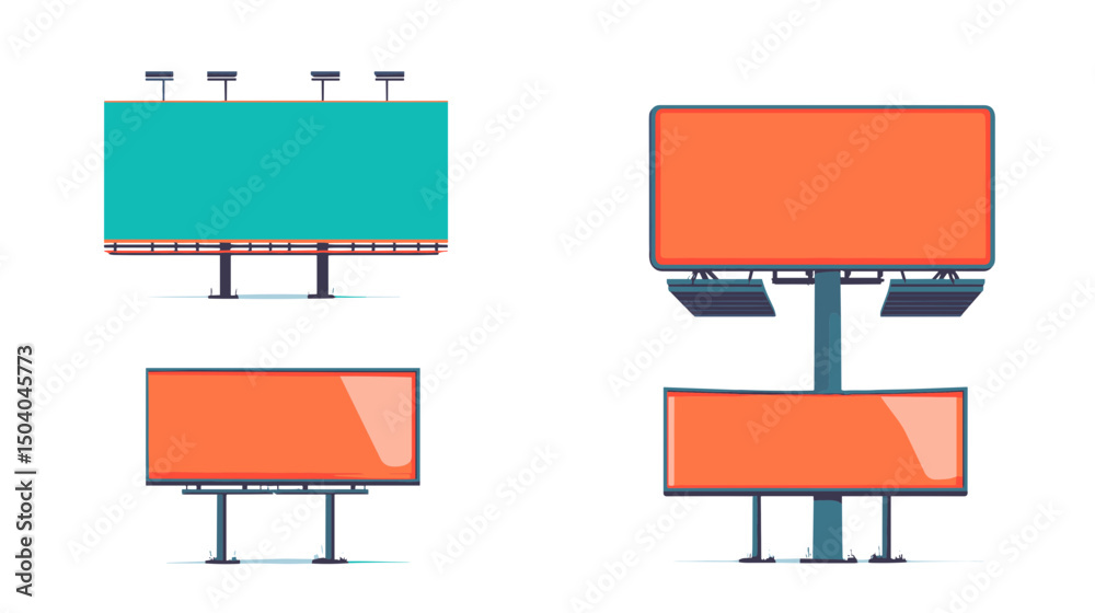 Fototapeta premium Vector Illustration of Colorful Billboards Set Advertising Structures for Roadside Promotional Purposes and Isolated Presentation on White Background
